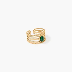 Best Sale Balaboosté Bague large avec pierre - acier inoxydable