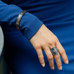 Outlet Balaboosté Bague mosaïque bleu et doré