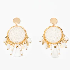 Cheap Balaboosté Boucles d'oreilles pendantes macramé - blanc et doré