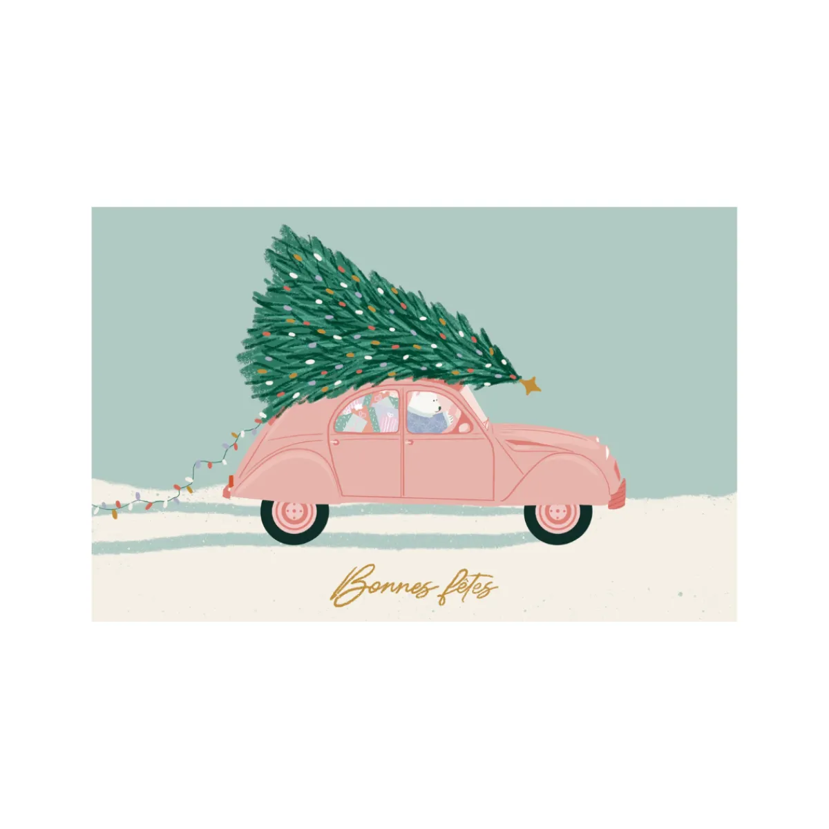Best Sale Balaboosté Carte de vœux avec voiture ancienne et sapin