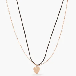 Shop Balaboosté Collier 2 rangs chaine et fil avec pendentif cœur
