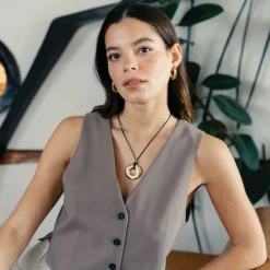 Online Balaboosté Collier pendentif disque argenté