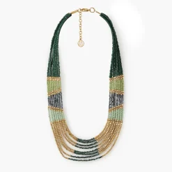Hot Balaboosté Collier plastron perles de rocailles vert et doré