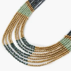Hot Balaboosté Collier plastron perles de rocailles vert et doré
