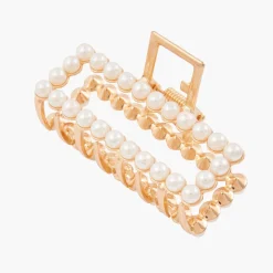 Clearance Balaboosté Pince croco rectangulaire avec perles - doré et nacré