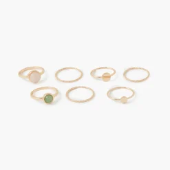 Discount Balaboosté Set de 7 bagues cabochons - doré