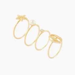 Cheap Balaboosté Set de 4 bagues fines dorées