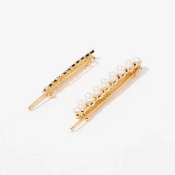 Cheap Balaboosté Set de 2 barrettes en perles et strass - blanc et doré
