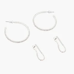Sale Balaboosté Set de 2 boucles d'oreilles argentées à strass