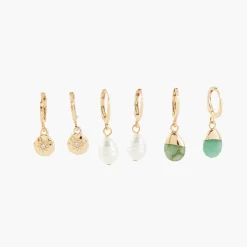 Clearance Balaboosté Set de 3 minis créoles perle, pierre et médaille