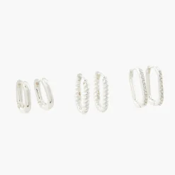 Cheap Balaboosté Set de 3 paires de créoles rectangles à strass