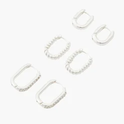 Cheap Balaboosté Set de 3 paires de créoles rectangles à strass