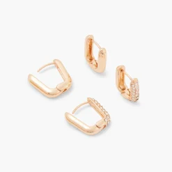 Fashion Balaboosté Set de 2 paires de petites créoles carrées dorées