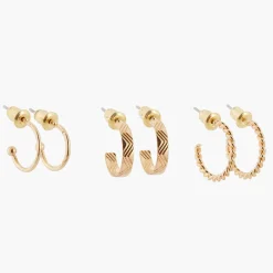 Cheap Balaboosté Set de 3 petites créoles dorées texturées