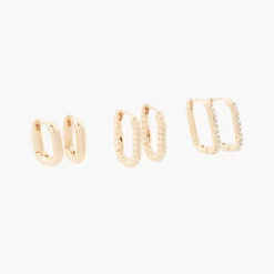 Cheap Balaboosté Set de 3 petites créoles rectangles à strass