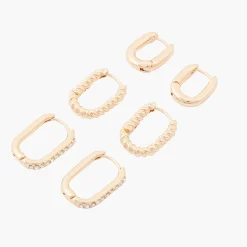 Cheap Balaboosté Set de 3 petites créoles rectangles à strass