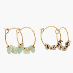 Flash Sale Balaboosté Set de mini créoles Acier Inoxydable pierres d'Aventurine